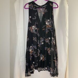 NWOT Free People Tree Choker Neck Swing Dress Black Floral Dress Tunic Size L